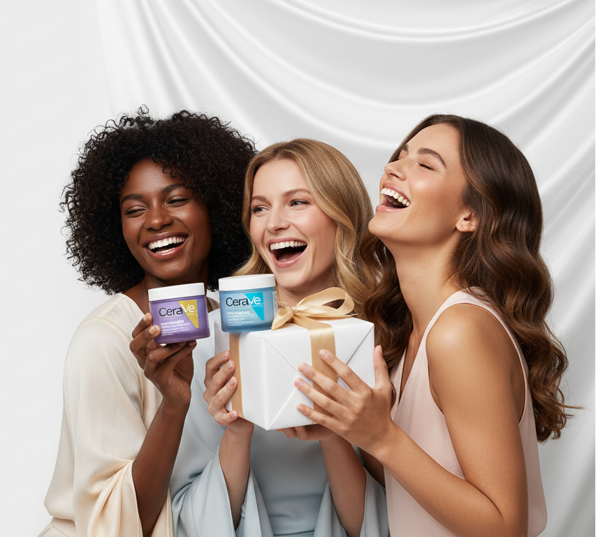 wide-21-9-banner-right-aligned-composition-three-diverse-women-laughing-holding-a-white-premium-gift-box-and-cerave-skin-renewing-night-cream-purple-jar-moisturizing-cream-blue-jar-ce.png